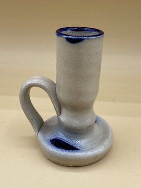Williamsburg Pottery Salt Glazed Cobalt Blue Leaf Candle Holder Single 3 3/4”